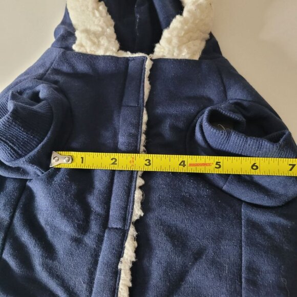 Sherpa Fluffy Dog Coat Jacket Sweater Medium Tiny Hood Blue Soft Little Puppy - Picture 6 of 9